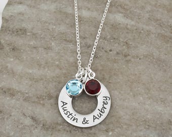 Custom 2 Baby Names Necklace for Mom of 2 Gifts Mom of Twins Pendant Engraved Name Necklace Personalized Jewelry with Names and Birthstones