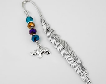 Rhinoceros Bookmark - Tibetan Silver Bookmark - Animal Bookmarks - Rhino Bookmark - Unique Bookmarks - Rhino Gifts