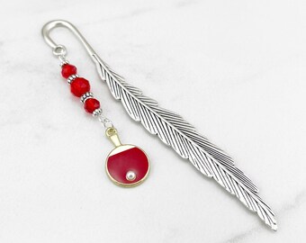 Ping Pong Bookmark Table Tennis Gift Red Ping Pong Paddle Charm Bookmark Unique Beaded Tibetan Silver Metal Bookmark Sports Bookmarks