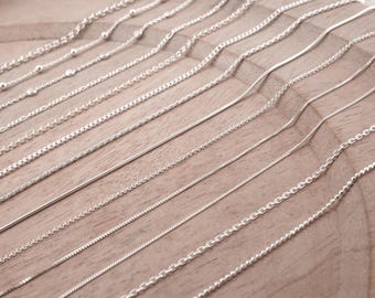 Minimalist Sterling Silver Chain Necklace for Women - Anchor, Snake, Rope, Curb, Cable, Rolo, Figaro, Satellite, Ball Bead, Box Chains