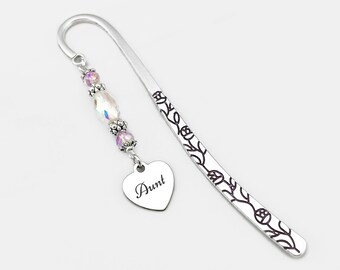 Aunt Bookmark - Beaded Metal Bookmark, Personalized Gifts for Aunt Gifts, Book Lover Gifts, Custom Engraved Heart Bookmark, Aunt Book Marker
