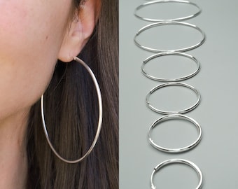 Sterling Silver Hoop Earrings: Pair of Endless Infinity Hoops | 2mm thick | 20 mm to 90 mm | 4/5 inch to 3.5 inch