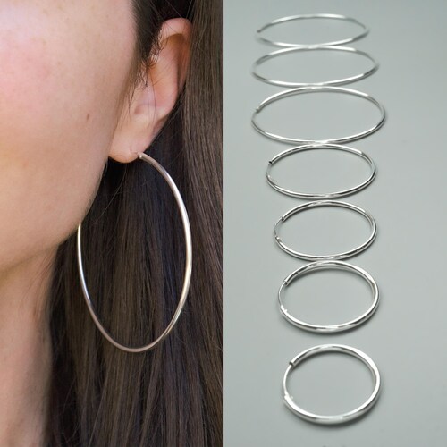 Sterling Silver Hoop Earrings: Pair of Endless Infinity Hoops | 2mm thick | 20 mm to 90 mm | 4/5 inch to 3.5 inch