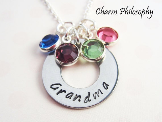 Grandmother Necklace up to 4 Birthstone Charms Gift for Grandma