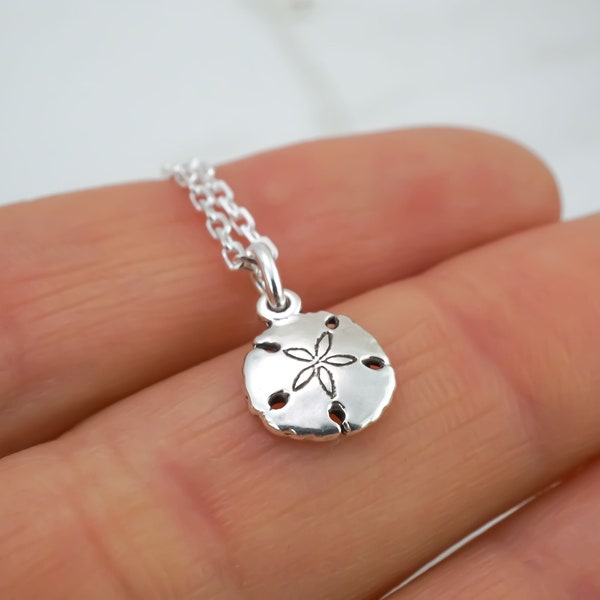 Sand Dollar Necklace - Tiny Silver Sanddollar Charm Necklace - 925 Sterling Silver Jewelry