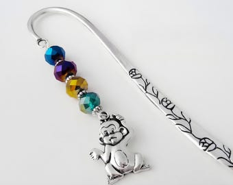 Monkey Bookmark: Silver Charm with Beads, Kids' Stationery Gift