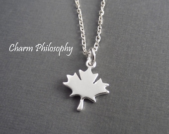 Maple Leaf Necklace - Small Canada Charm Jewelry - 925 Sterling Silver Jewelry - Everyday Necklace