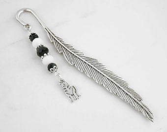 Siberian Husky Bookmark: Silver Dog Charm Beaded Bookmarker