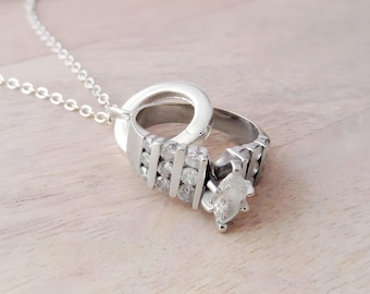 Ring Holder Necklace - Round Lanyard Sterling Silver Jewelry- Badge Holder - Wedding Ring Holder Pendant