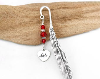 Lola Bookmark: Custom Engraved Name Gifts Filipino Grandma, Beaded Heart Charm Bookmarker