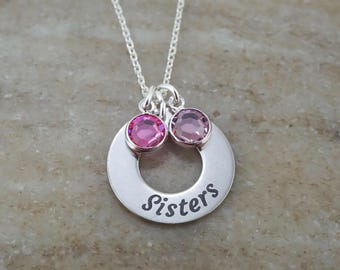 Sister Birthstone Necklace: Personalized Stainless Steel and Sterling Silver Jewelry