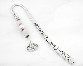 Lotus Flower Bookmark: Water Lily Charm, Beaded Yoga Meditation Gift