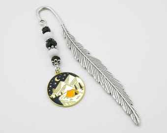 Camping Bookmark - Camping Gifts - Enamel Tibetan Silver Bookmark - Tent in the Woods Charm - Outdoorsy Gifts - Camping Birthday Giveaways