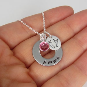 Baby Name Necklace New Mom Jewelry Child Memorial Gift Personalized Hand Stamped Name and Birthstone image 4