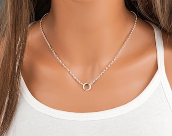 925 Sterling Silver Rolo Chain Charm Holder Necklace - Hinge Clasp Charm Keeper Pendant