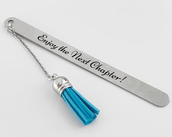 Custom Quote Bookmark - Stainless Steel Engraved Charm Bookmark - Personalized Retirement Gifts - Graduation Gift - Enjoy the Next Chapter