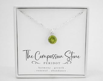 Peridot Necklace: Round Sterling Silver August Birthstone Charm Pendant