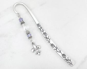 Fleur de Lis Bookmark: Silver Beaded Charm Book Marker, Paris Gift