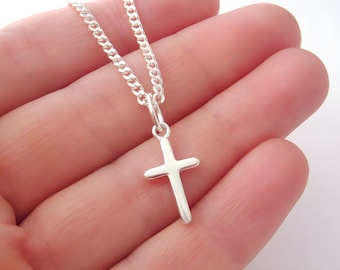 Small Men's Cross Necklace - Religious Jewelry - Christian Cross - 925 Sterling Silver Jewelry - Unisex Cross Necklace - Boys Cross Necklace