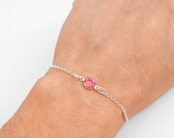 Tourmaline Birthstone Bracelet or Anklet: Sterling Silver October Minimalist Jewelry