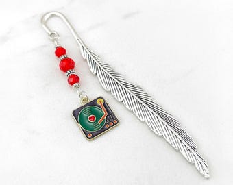 Vinyl Record Player Bookmark - Tibetan Silver Bookmark - Unique Bookmarks - Vintage Retro Record Player Charm - Old Music Gifts
