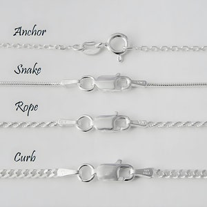 925 Sterling Silver Chain Anchor, Rope, Snake and Curb Link Chains 16 to 36 inches Finished Chain Unisex Chains image 1