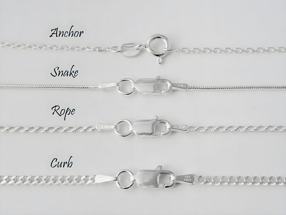 925 Sterling Silver Chain Anchor Rope Snake and Curb Link Chains