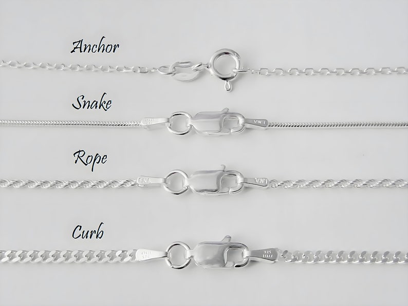 925 Sterling Silver Chain Anchor, Rope, Snake and Curb Link Chains 16 to 36 inches Finished Chain Unisex Chains image 1