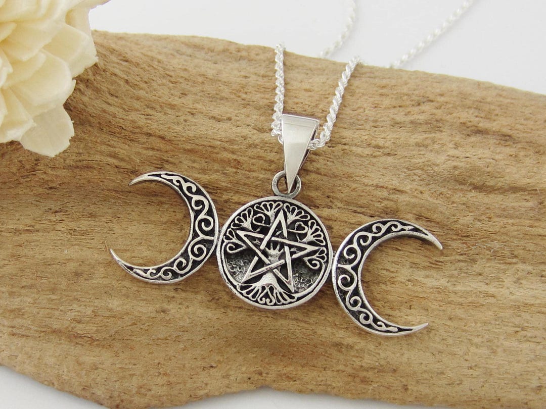 Buy Sterling Silver Triple Moon Goddess Necklace: Witch's Pentacle Pendant  Online in India