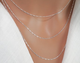 Sterling Silver Figaro Chain, 925 Silver Chain, Finished Chain, Fine Figaro Necklace, Women's Chain, 1 mm - 16, 18, 20 inches