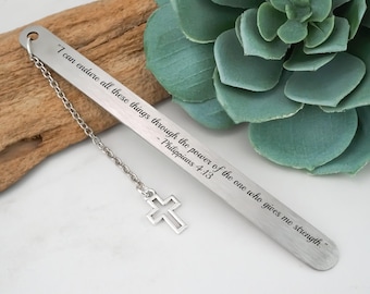 Custom Bible Verse Bookmark - Religious Gifts - Scripture Bookmark - Stainless Steel Engraved Prayer Bookmark - Personalized Christian Gifts
