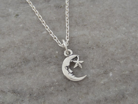 Crescent Moon Face and Star Necklace Crescent Moon Face and Star Necklace