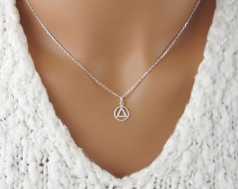 Tiny AA Symbol Necklace - Sobriety Gift - Recovering Alcoholics Anonymous - 925 Sterling Silver Jewelry - AA Symbol Jewelry