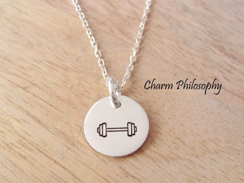Dumbell Necklace Fitness Jewelry Round Dumbbell Charm Etsy Canada