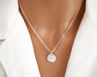 Minimalist Circle Necklace for Everyday Jewelry for Women Layering Necklace 925 Sterling Silver Round Dot Charm Necklace Small Disk Necklace