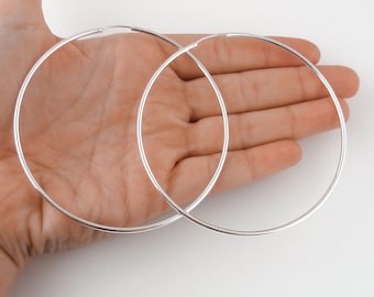 Extra Large Hoop Earrings - 925 Sterling Silver Jewelry - Plain Hoops - Silver Hoops - 80mm | 3 1/4 inches
