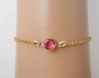 October Birthstone Bracelet - Preciosa Tourmaline Birthstone Anklet - 14k Gold Filled Jewelry - Dainty Minimalist Bracelet