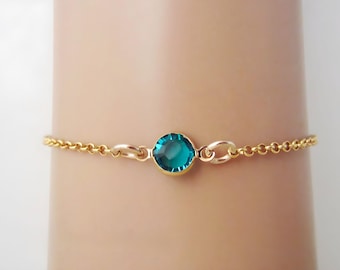 December Birthstone Bracelet - Preciosa Blue Zircon Birthstone Anklet - Gold Filled Jewelry - Dainty Minimalist Bracelet