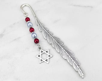 Star of David Bookmark - Tibetan Silver Beaded Bookmark - Star of David Charm Bookmark - Jewish Star Bookmark - Judaism Gifts - Rabbi Gifts