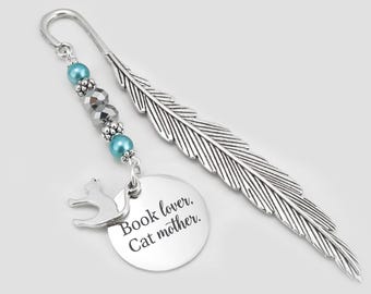 Cat Mother Bookmark - Book Lover Cat Mother Charm Bookmark - Tibetan Silver Cat Bookmark - Laser Engraved Cat Quote Book Marker