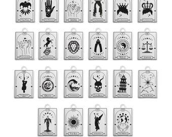Major Arcana Tarot Card Charm Pendant in Silver Stainless Steel - Custom Laser Engraved Handmade Charms - Silver Tarot Charms