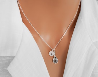 Personalized Tennis Racket Necklace with Initial Charm - 925 Sterling Silver Unisex Jewelry - You Only Live Once But You Get to Serve Twice