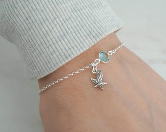 Eagle Bracelet, Eagle Anklet, Birthstone Bracelet, 925 Sterling Silver Rolo Chain Bracelet, Minimalist Bracelet, Eagle Gifts, Bird Jewelry