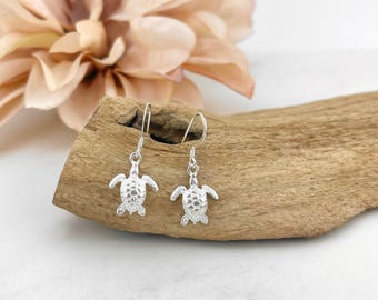 Sea Turtle Earrings 925 Sterling Silver Sea Turtle Jewelry Small Lightweight Sea Turtle Charm Charms Dangle Drop Earrings for Summer Jewelry