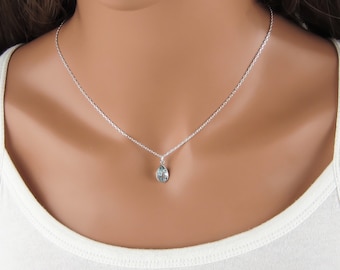 Blue Topaz Teardrop Necklace - December Birthstone Necklace - Blue Topaz Gemstone Charm - 925 Sterling Silver Jewelry - Tear Drop Pendant