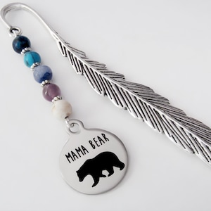 Mama Bear Bookmark - Tibetan Silver Book Marker - Stainless Steel Charm - New Mother Gift image 1