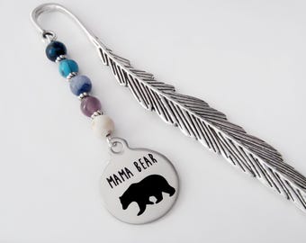 Mama Bear Bookmark - Tibetan Silver Bookmark - Stainless Steel Charm - New Mother Gifts - Mama Bear Gifts