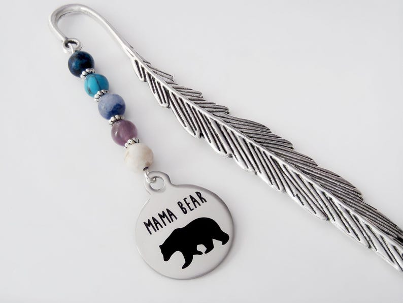 Mama Bear Bookmark - Tibetan Silver Book Marker - Stainless Steel Charm - New Mother Gift image 1
