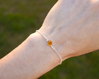 November Birthstone Bracelet or Anklet: Preciosa Citrine Connector Charm, 925 Sterling Silver Minimalist Jewelry