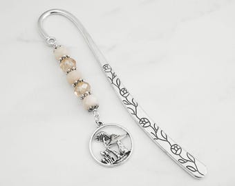 Magical Mushroom Bookmark - Silver Botanical Charm Bookmark - Cottagecore Gift Ideas - Tibetan Silver Beaded Bookmark - Mushroom Gifts